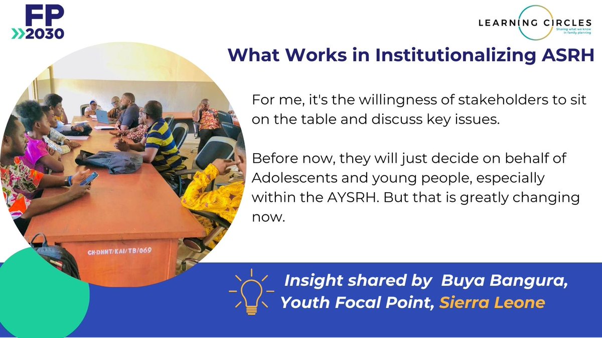 #FP2030 and @fprhknowledge have joined forces to make learning a blast for our awesome Youth Focal Points at @FP2030ESA and #NCWAHub. We're shaking things up with #learningcircles to explore Institutionalizing AYSRH in programming. Here are some of the insights we're uncovering.