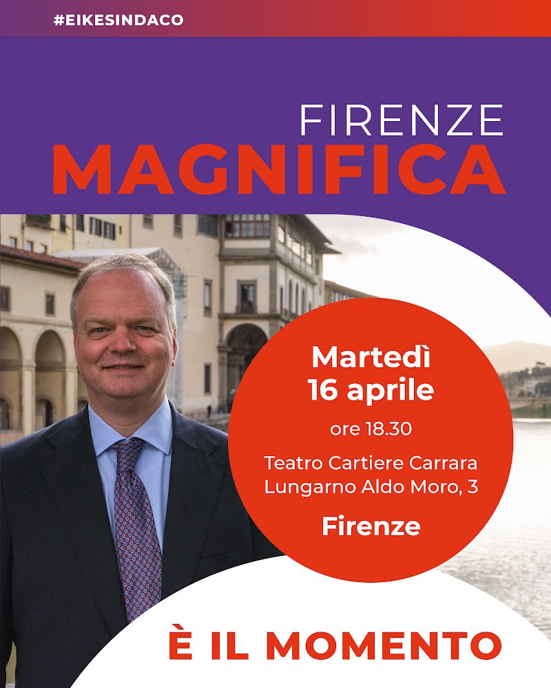 Firenze Magnifica! È il momento. 📍Martedì 16 aprile 📌Ore 18.30 📍Teatro Cartiere Carrara Lungarno Aldo Moro, 3 - Firenze #eikesindaco