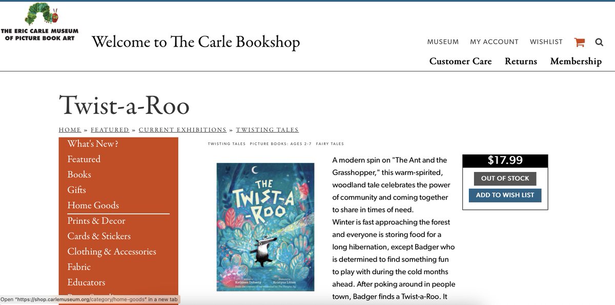 THE TWIST-A-ROO is featured in the bookshop of the Eric Carle Museum! @PeachtreePub #picturebooks #kidlit @STEAMeducation