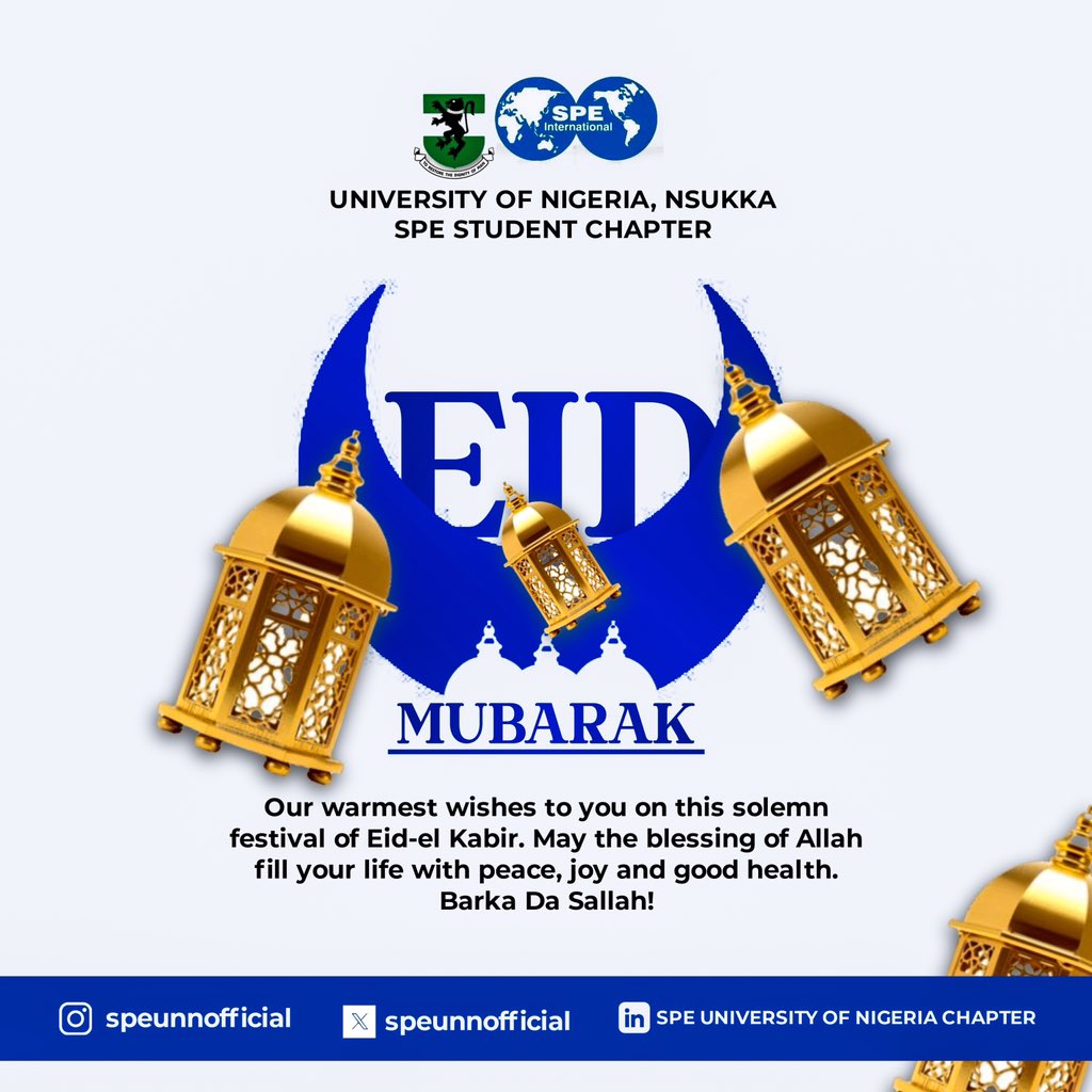 speunnofficial's tweet photo. As Ramadan bids farewell, may the essence of Eid bring happiness to your heart and laughter to your home. 

🤗SPE UNN Chapter wishes you a joyous Eid Mubarak.

#wearespe
#speunn
#Eidmubarak2024 https://t.co/mE4QUypzSf