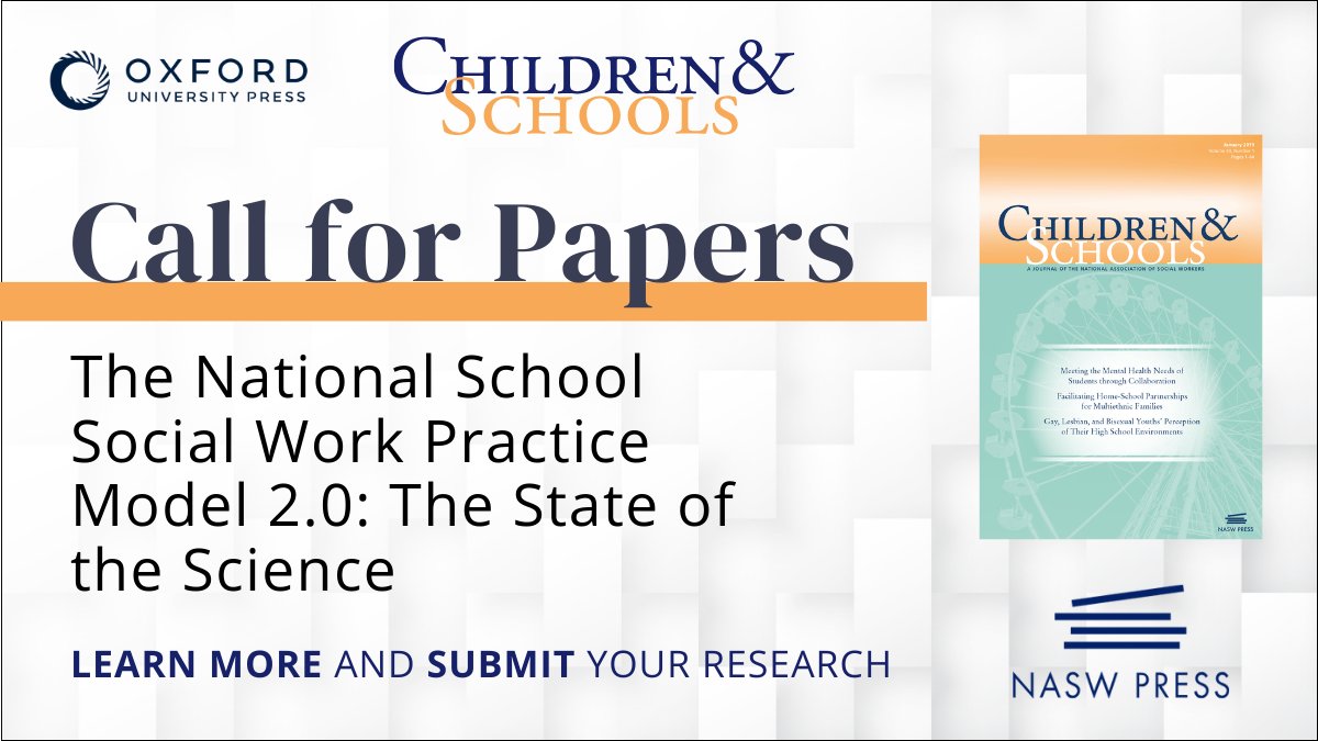 Children & Schools, an official @NASW journal, is currently seeking submissions discussing the national school social work Practice Model 2.0. Reflect on the state of the science and submit your paper today: oxford.ly/3J2lIze