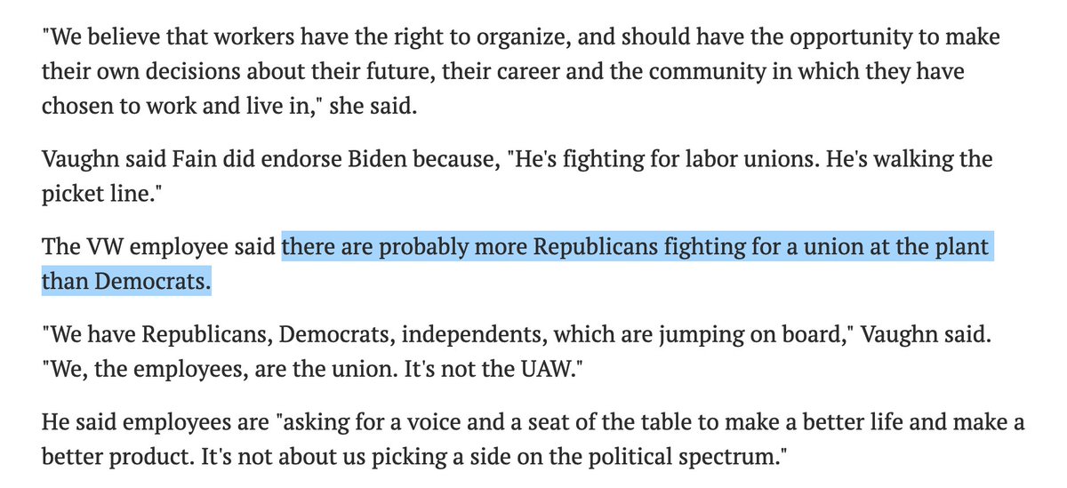 Some snippets from @TimesFreePress reporting on GOP officials weighing in on VW Chattanooga union vote Worker calls @UAW Shawn Fain the 'working-class people's president'