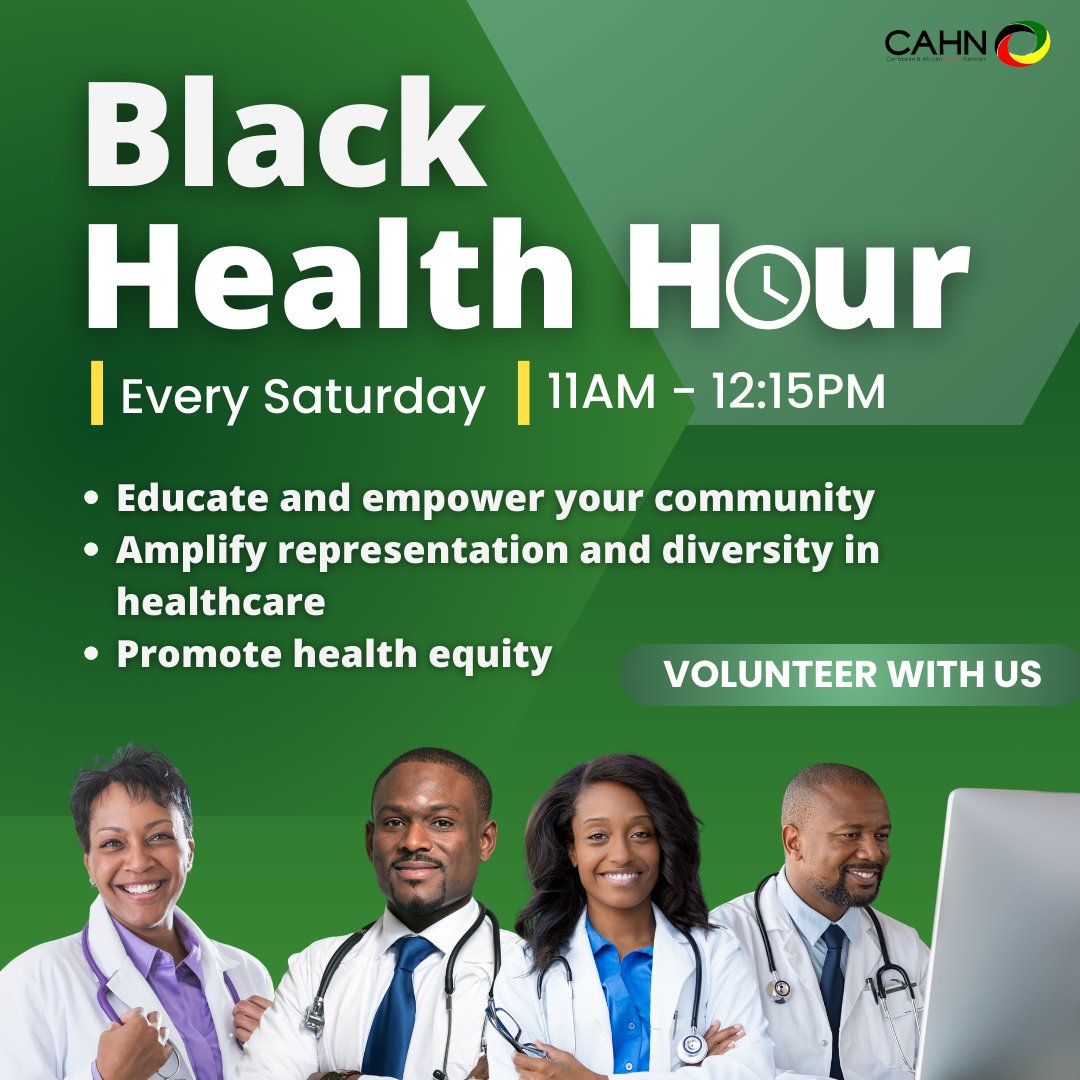 Are you a Black doctor passionate about improving health literacy in our community? If yes, our community need you! Join #HealthHour as a Guest Speaker or Host. Register you interest here! portal.cahn.org.uk/healthhourvolu… More info contact samuel@cahn.org.uk