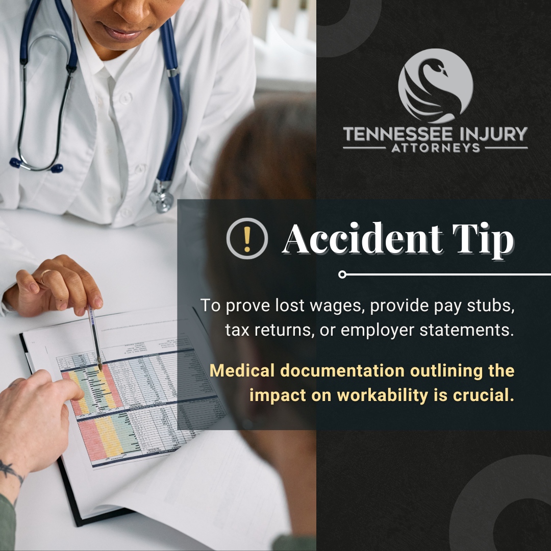 After an accident, it's important to prove your lost wages and earning capacity. Follow us for more tips!

Call 📱901-401-9432 or visit 💻 TennesseeInjury.com

#lostwages #caraccidents #TennesseeInjury #memphisattorney #nashvilleattorney #autoaccident #nashville #memphis