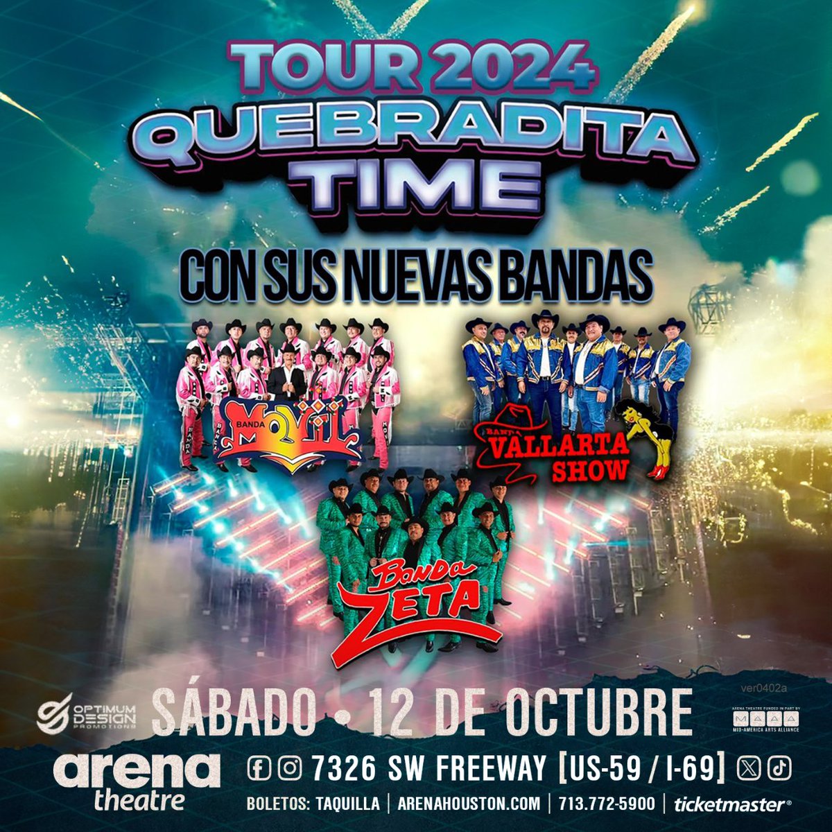 🎶 ¡La emoción por Quebradita Time en Houston está al máximo! Si aún no tienes tus entradas, es el momento. Únete a #BandaMovil, @vallarta_show, @losdelaninafresa y #BandaZeta para una noche espectacular. 🎉 🎟️ bit.ly/3VmUnPC 📞 Más información: 713-772-5900