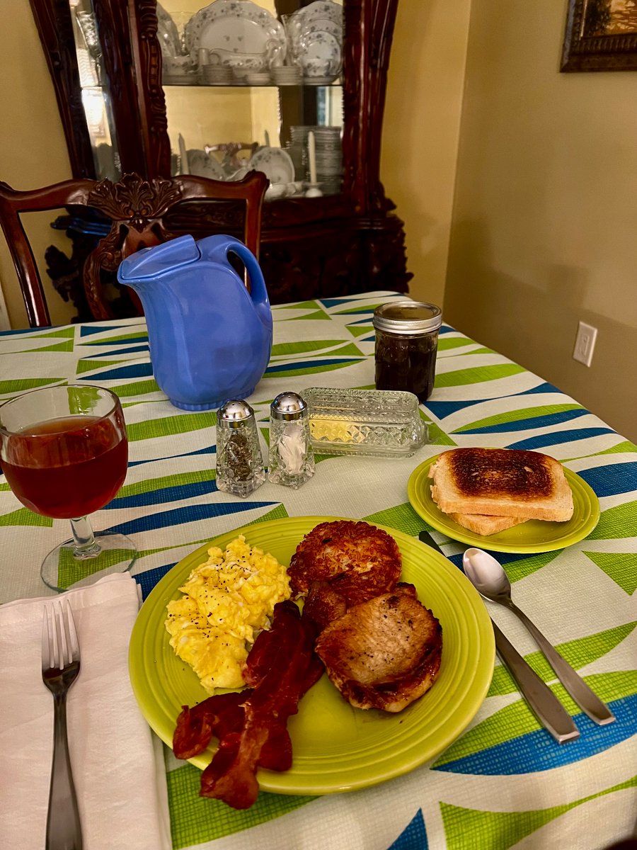 Breakfast for lunch at my house. Scrambled eggs, bacon, hash-browns, toast and a breakfast chop. It’s a rainy day so this makes it better. I hope everyone is having a great hump day. #lunch