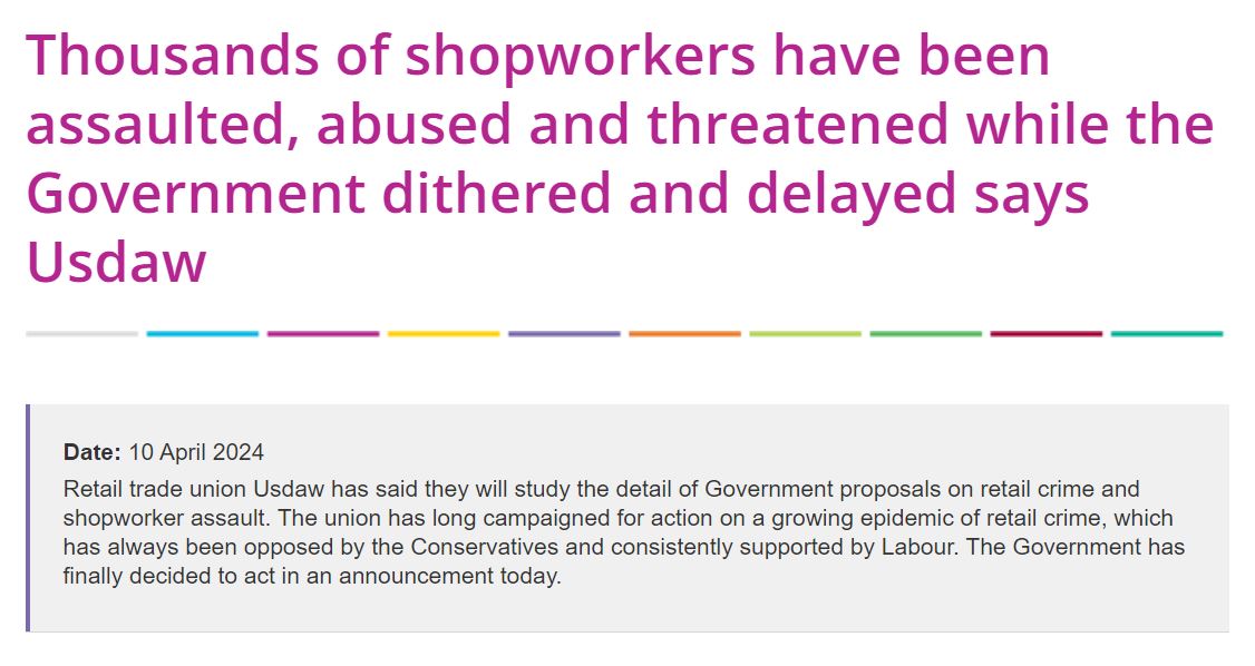 I am appalled by reports by @UsdawUnion about the scale of violence experienced by shopworkers. The reality is the Government have dropped the ball and as a result thousands of shopworkers have experienced threats, abuse and assault.