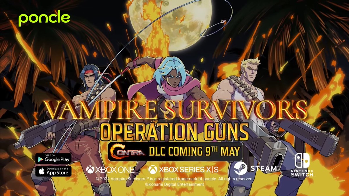 Vampire Survivors, bu yaz PS4 ve PS5'e geliyor! 🔸Vampire Survivors x Contra DLC'si 9 Mayıs'ta çıkacak.