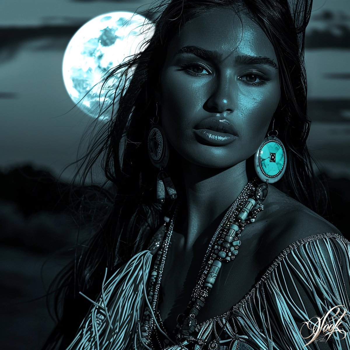 Good night!💫✨ Bathed in moonlight, her gaze tells tales of ancient mystique. 🌕✨ Adorned with the treasures of the earth, she is the midnight queen reigning over the realm of dreams.