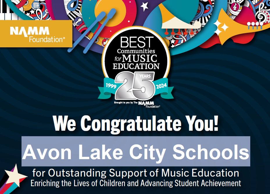 ALCS has been named a NAMM 2024 Best Community for Music Education! Thank you to our amazing music teachers and community members for the support of the music education in our district. We have received this honor 15 consecutive times, 19 times total. 👏 Bravo! 🎼