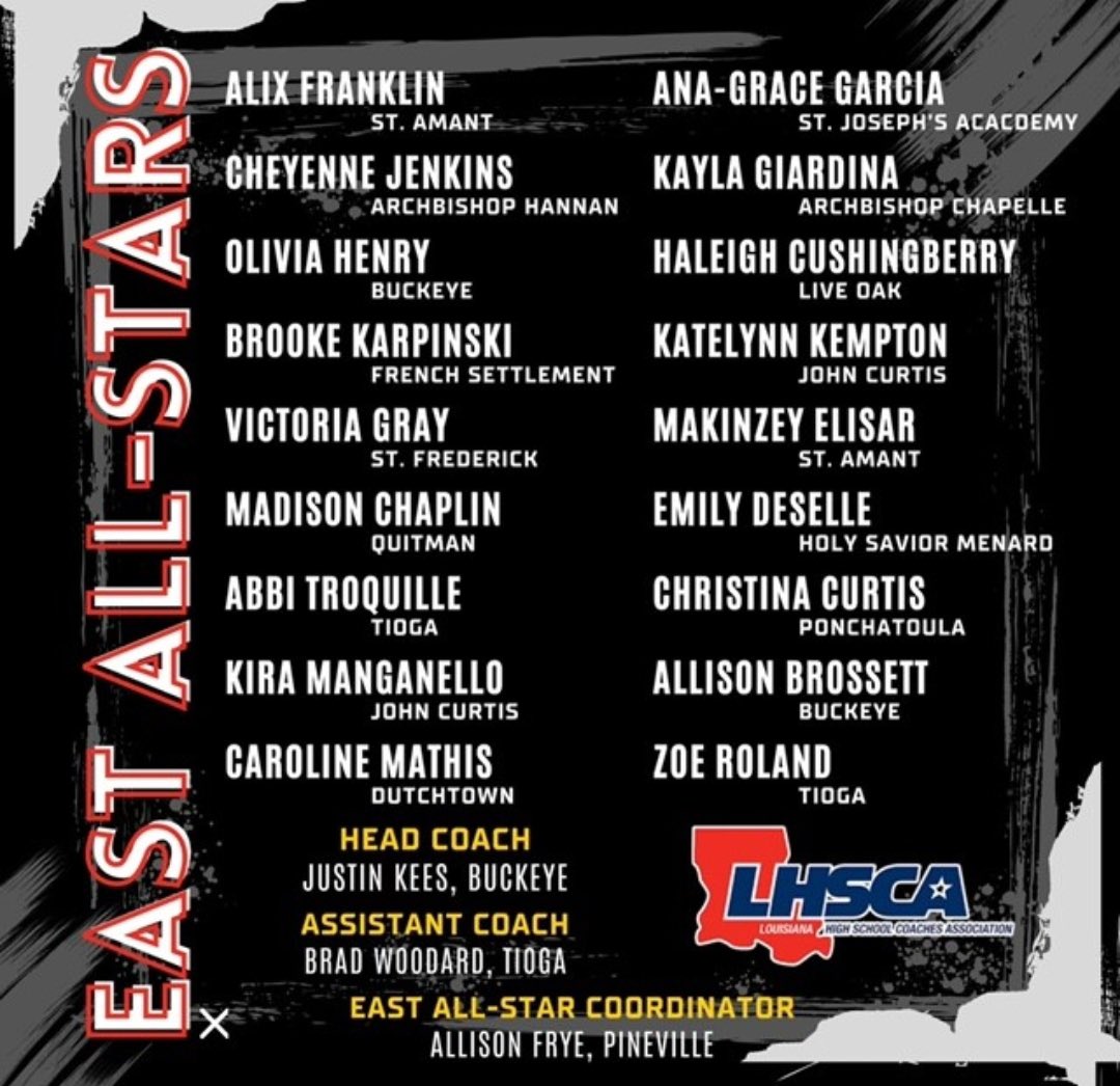 So proud to announce that I will be playing with the LHSCA 2024 East All-Star team! I want to thank the <a href="/TheLHSCA/">LHSCA</a> for this amazing opportunity and to be recognized by them! <a href="/ChristopherDabe/">Christopher Dabe</a> <a href="/ExtraInningSB/">EXTRA INNING SOFTBALL</a> @Softball_La <a href="/IHartFastpitch/">I❤️Fastpitch</a> <a href="/GeauxPrepsLA/">GeauxPreps.com</a> <a href="/MaxPreps/">MaxPreps</a>