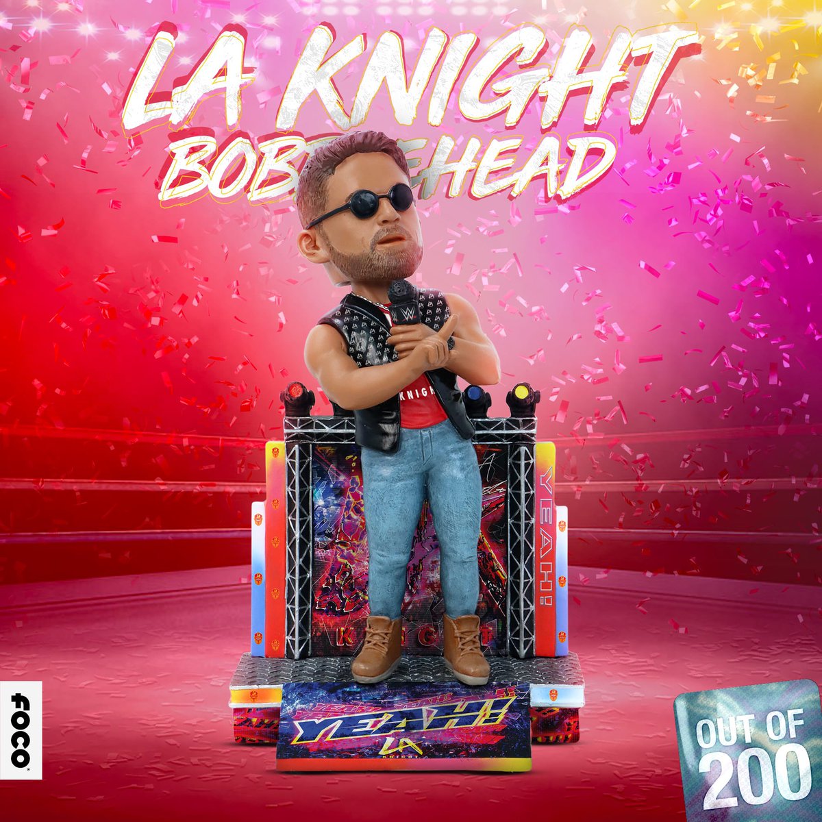 💥LA KNIGHT…YEAH!!! @FocoUSA & @FocoBobbles just released this today! 😎LA Knight repping his black tank vest with his red tank under shirt and tight jeans with his shades on, microphone in hand screaming “YEAHHH” to WWE Universe. 📲Get one HERE: foco.com/collections/co…