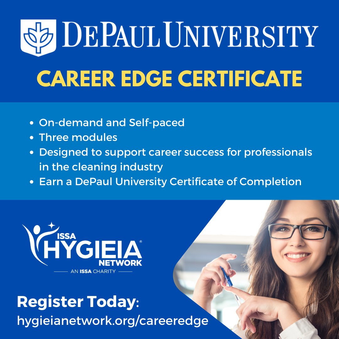 The DePaul University Career Edge program was designed to support career success. No matter where you are on your journey in the #cleaningindustry, this program is perfect for you. We've discounted the price to earn YOUR certificate for only $99! bit.ly/3xqryI6