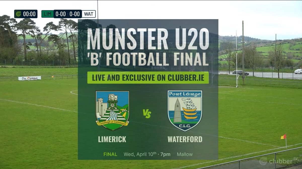 We are LIVE from Mallow for the @MunsterGAA U20 'B' Football FINAL 🏆🏐 @LimerickCLG 🆚 @WaterfordGAA, 7pm Tune in NOW on Clubber TV ➡️ clubber.ie 🔗