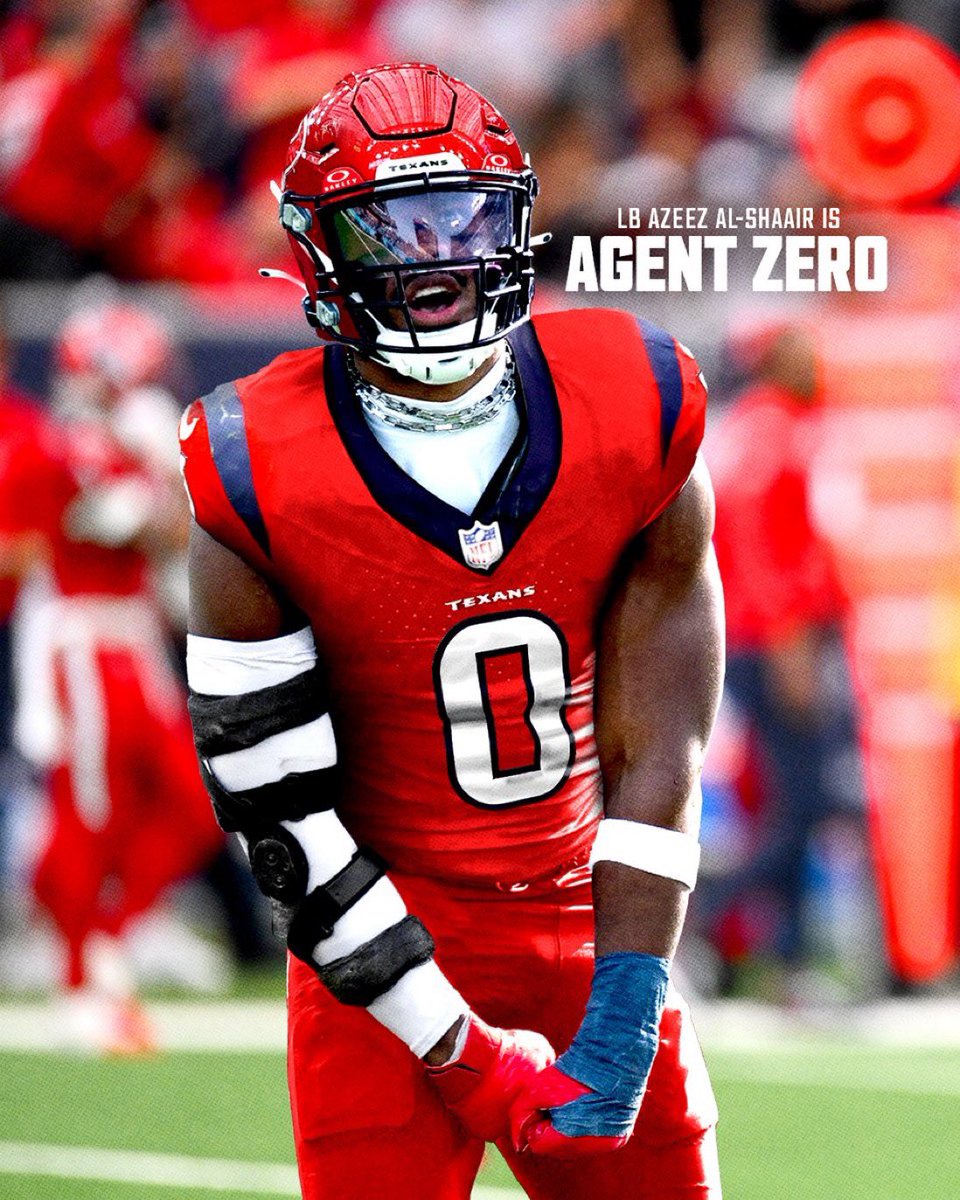 AdamSchefter's tweet photo. Texans LB Azeez Al-Shaair is the newest player to switch to No. 0 for the upcoming season. https://t.co/BYlRVY9k3q
