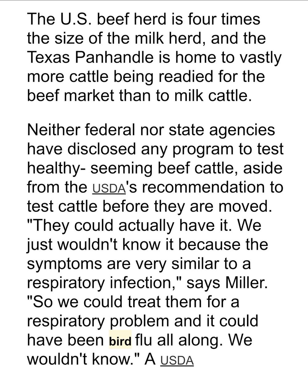 This is absolutely scandalous now that it's been confirmed with a big H/t @MoreauGabarain ! ❌ Been circulating since February all of Texas, and the Texas panhandle. ❌ Far more beef cattle in the Texas panhandle than dairy. ❌ No requirement to test. Any respiratory problem