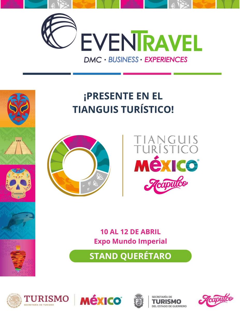 👋¡Hola #Acapulco!☀️

#EvenTravelDMC presente en el #TianguisTurístico2024

🤝🏻Vísitanos a partir de hoy y hasta el 12 de abril.
📍Stand de #Querétaro.
⭐#ExpoMundoImperial 

 ¡Será un placer atenderles!

#TTAcapulco2024