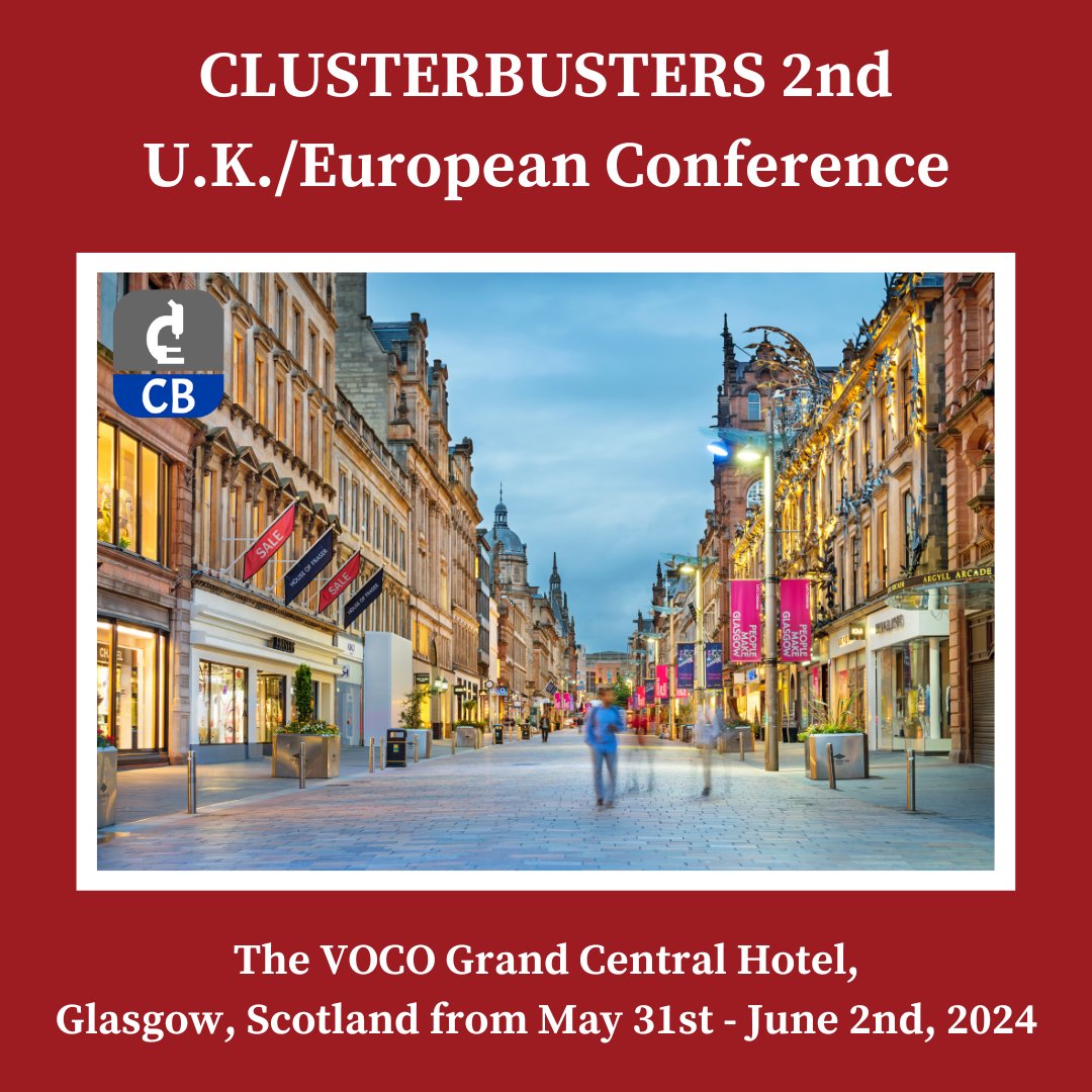 Who is joining us at Clusterbusters 2nd U.K./European Conference? We're meeting with the cluster community in the vibrant city of Glasgow for a weekend with speakers including neurologists, patients, & caregivers. We hope to see you there! Register today! cbglasgow2024.planningpod.com