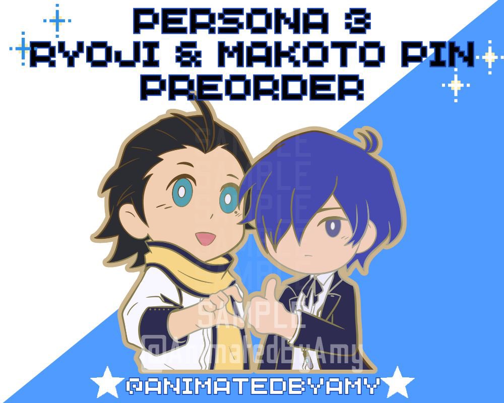 Pre-Orders will begin 4/12 as well as the #Ryomina pins #aigis #makotoyuki #ryojimochizuki #persona3 #Persona3Reload