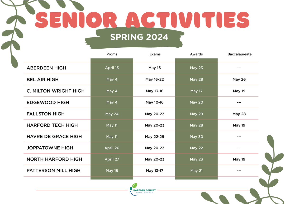 Seniors, your graduation is quickly approaching! That also means several end of year senior activities are right around the corner! You can use this graphic as a quick reference point for some important dates!