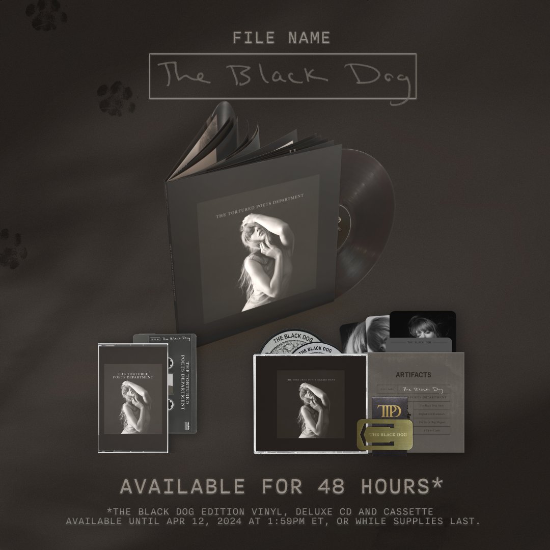 taylornation13's tweet photo. We’re unsealing the #TSTTPD files for one last chance to pre-order your favorite special edition vinyl, deluxe CDs, and cassettes before publication on April 19. 🗃️ https://t.co/roWLBIJ8us 

As the old simile goes, move swift af boi, because the special editions are available for 48 hours, and all editions have limited supply. 🤍