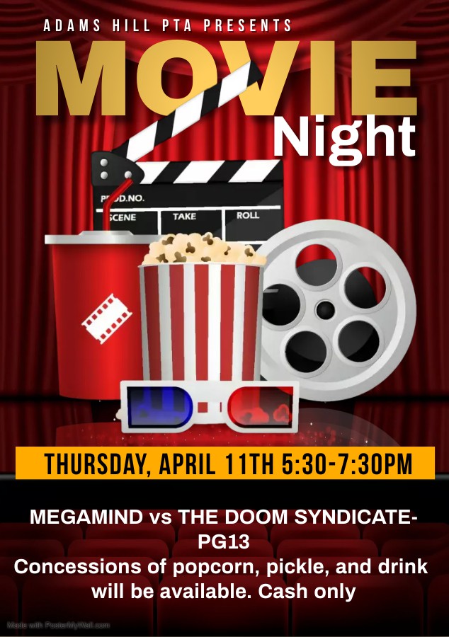 Movie Night is tomorrow (4/11). Bring your blankets, chairs, dinner; if you wish. We will have a small concession of popcorn, pickle, and drink. Cash only. Pickle-$1.00 Popcorn/drink-$1.00 Pickle/drink-$1.50 See you then...