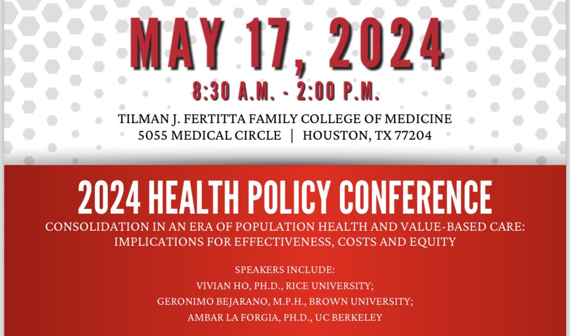 Will be speaking about private equity and healthcare consolidation at the University of Houston college of medicine health policy conference in May. Come if you’re in Houston: uh.edu/medicine/sites… @BrownHSPP