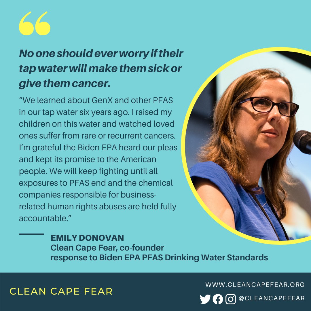 Clean Cape Fear joined U.S. EPA Administrator Micheal Regan today to celebrate EPA’s historic announcement of first-ever #PFAS drinking water standards—including an MCL of 10 ppt for GenX. 1/