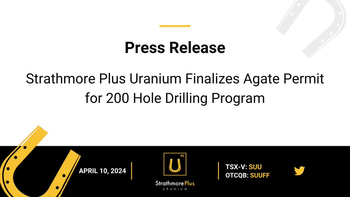 Strathmore Plus Uranium Finalizes Agate Permit for 200 Hole Drilling Program

Full press release: bit.ly/43S8DlM

$SUU $SUUFF
#NewsRelease #News #Uranium #Drilling #Nuclear