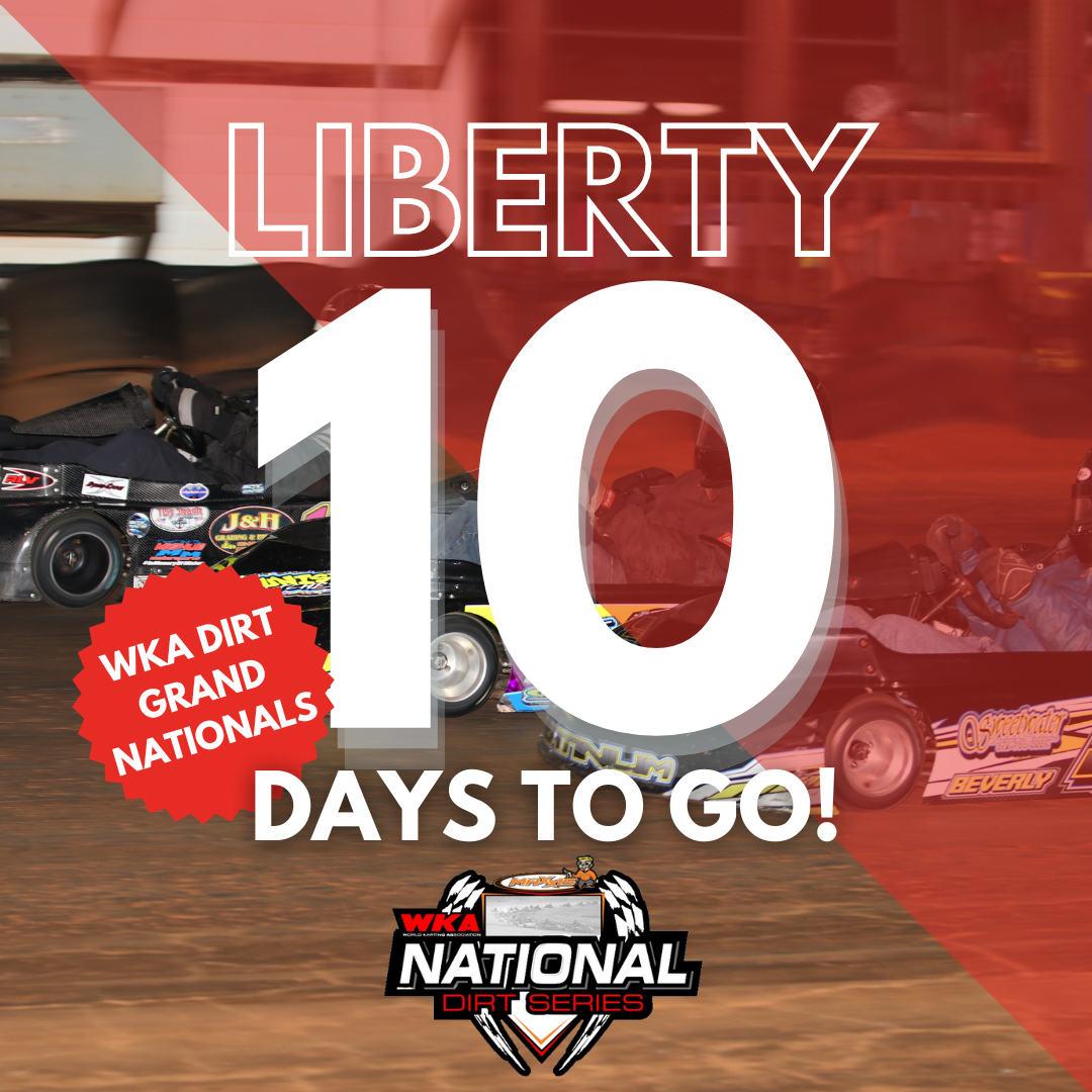 Only 1️⃣0️⃣ days to WKA's National Dirt Series Grand Nationals at Liberty Raceway Park! ✔️ Link to register: raceselect.com/wka/2024 ✔️ Walk up entry will be available on race day ✔️ No WKA Membership required. #WKA #SpeedwayDirt #LibertyRaceway #GrandNationals