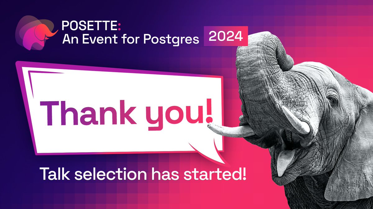 Talk selection has started! 📜 Sincere thanks to everyone who submitted a #PostgreSQL talk 👏 📢 STAY TUNED 📢 The schedule for #PosetteConf will drop on May 1st, 2024 aka.ms/posette-2024