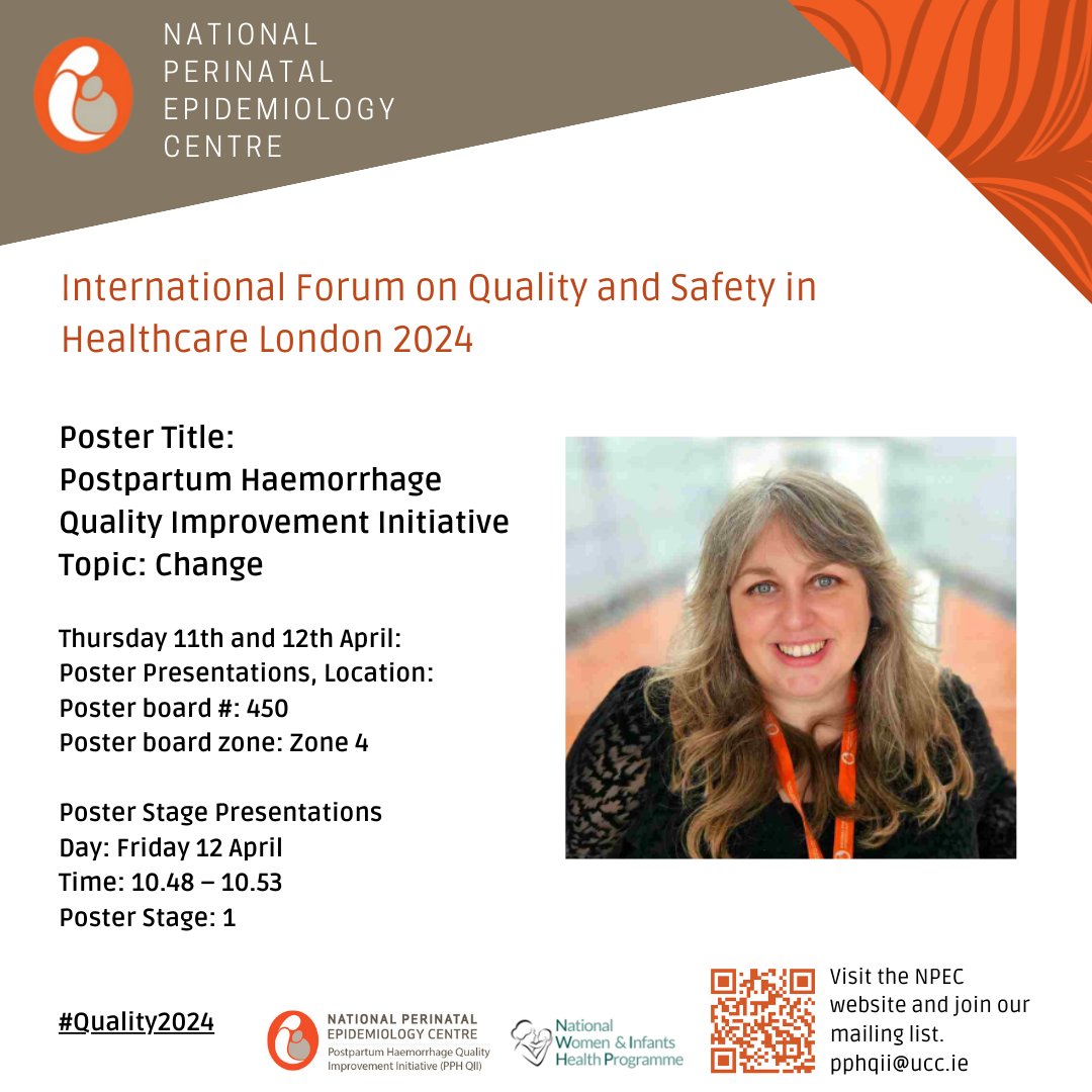 Our very own Dr. @joye_mckernan will be presenting at the International Forum on Quality and Safety in Healthcare this week, highlighting the fantastic work done in the Irish maternity units as part of the #PPHQII project. Learn more about the project⬇️ ucc.ie/en/npec/pphqii/