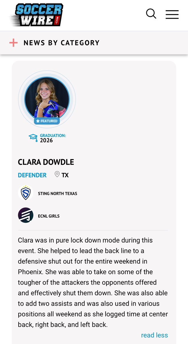 Thanks for the shout out @soccerwire! @TopDrawerSoccer @PrepSoccerTX @PrepSoccer @ImYouthSoccer @ImCollegeSoccer @SoccerMomInt @stngroyal07ecnl