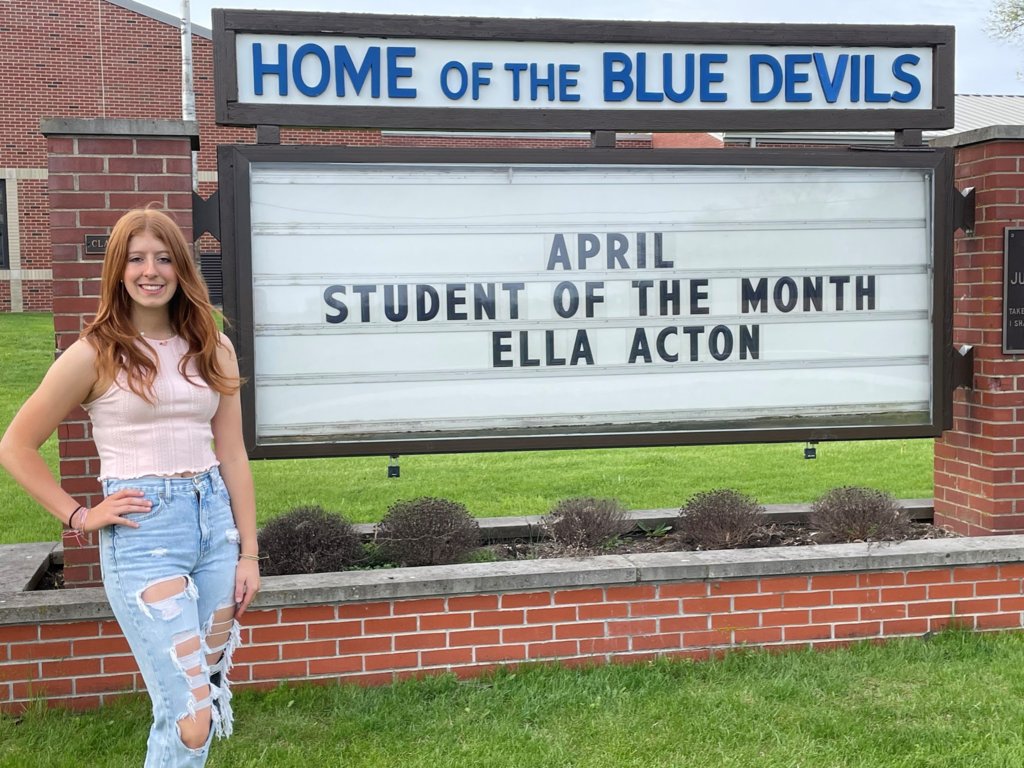 Congratulations to Ella Acton, our April Student of the Month! Ella was nominated for being a great role model and being so involved in school activities! Way to go Ella!