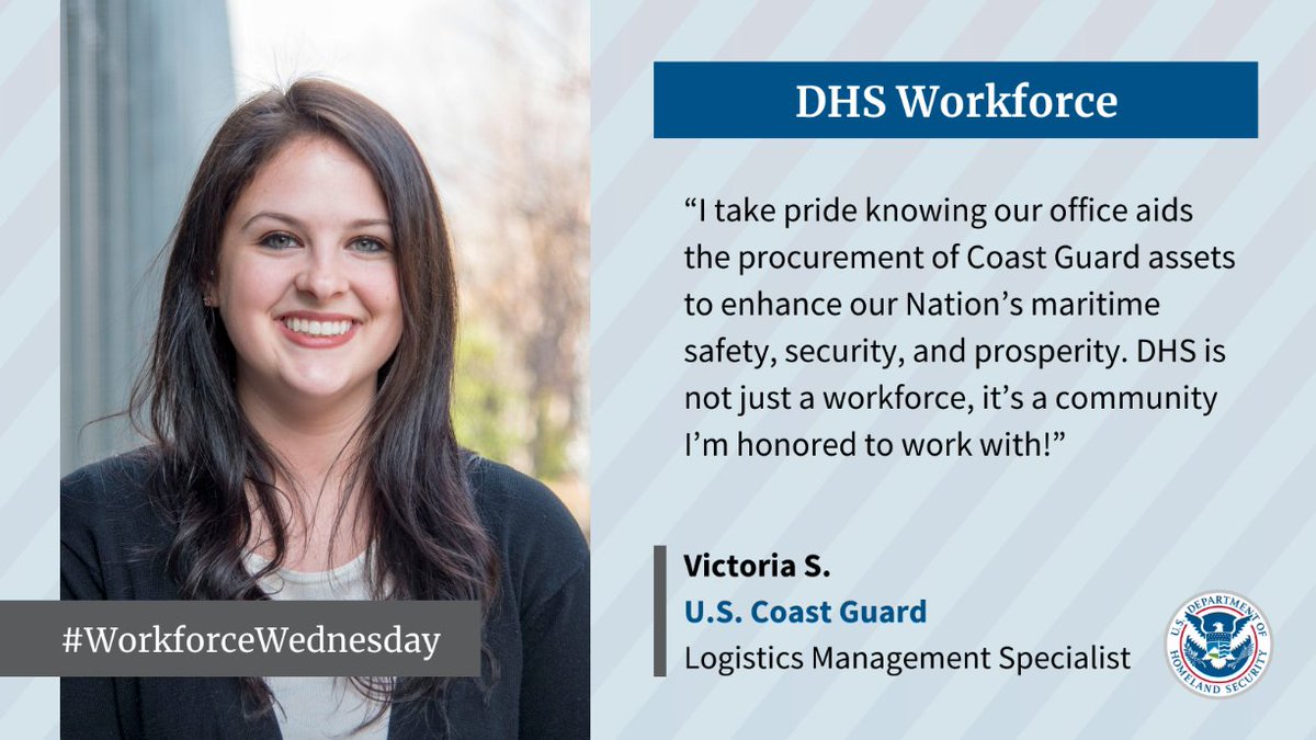 Providing the tools, tech, and resources @USCG needs to succeed is critical to our maritime security. Victoria and her team exemplify the 'Semper Paratus' motto; they make sure Coasties are “always ready” with the assets they require. #WorkforceWednesday