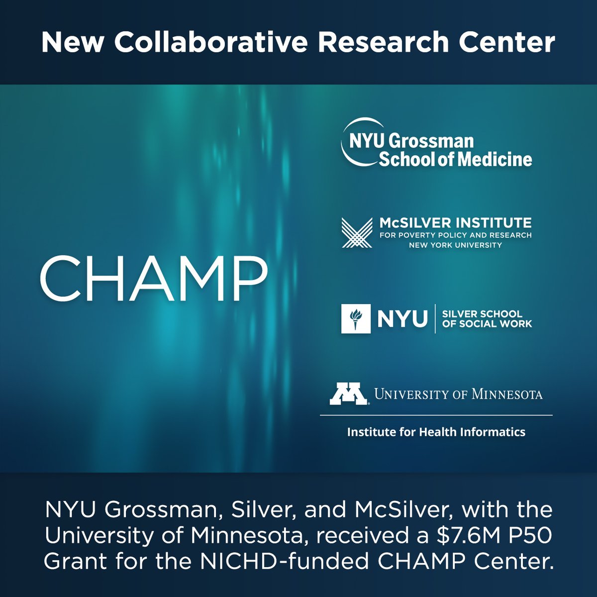 A $7.6 million P50 from the @NICHD_NIH will fuel a research center using causal data science. This collaboration will harness new, more effective research processes to better understand child maltreatment. Learn more: mcsilver.nyu.edu/champ-center-g…