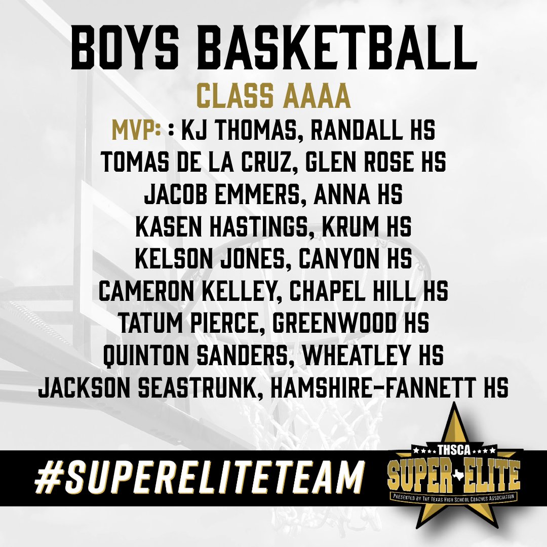 Here are the 4A Boys Basketball #SuperEliteTeam recipients! 🤩🏀🙌 Congratulations to these athletes!