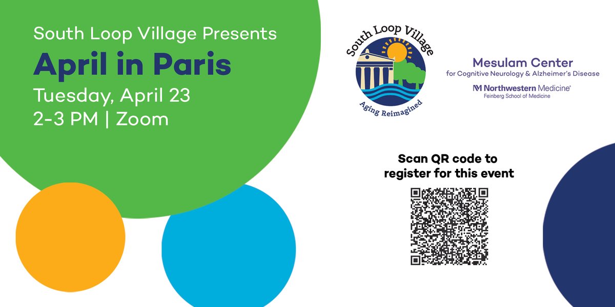 Join us and the South Loop Village on Tuesday, April 23 at 2 PM for a Virtual Memory Café. The theme of this month's meeting will be 'April in Paris.' RSVP here: northwestern.zoom.us/meeting/regist…