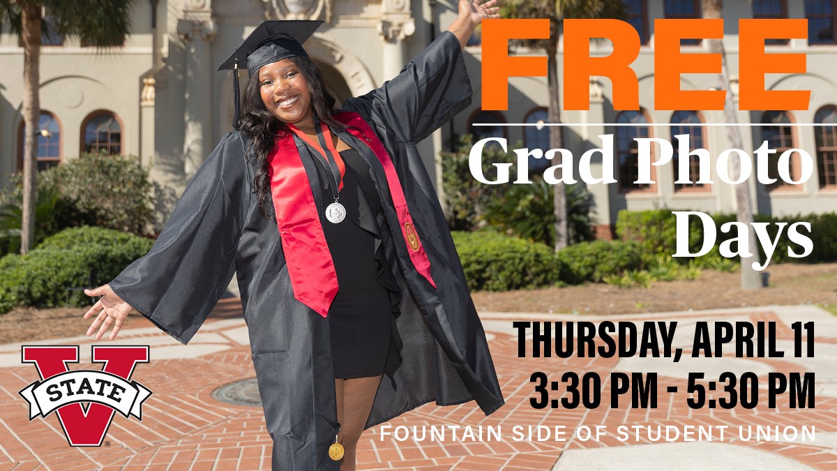 Our spring 2024 graduates can celebrate with FREE graduation photos. The next photo day is tomorrow from 3:30 p.m. - 5:30 p.m. on the fountain side of the Student Union. Wear your regalia or best red and black business attire. 🎓 #VStateGrad