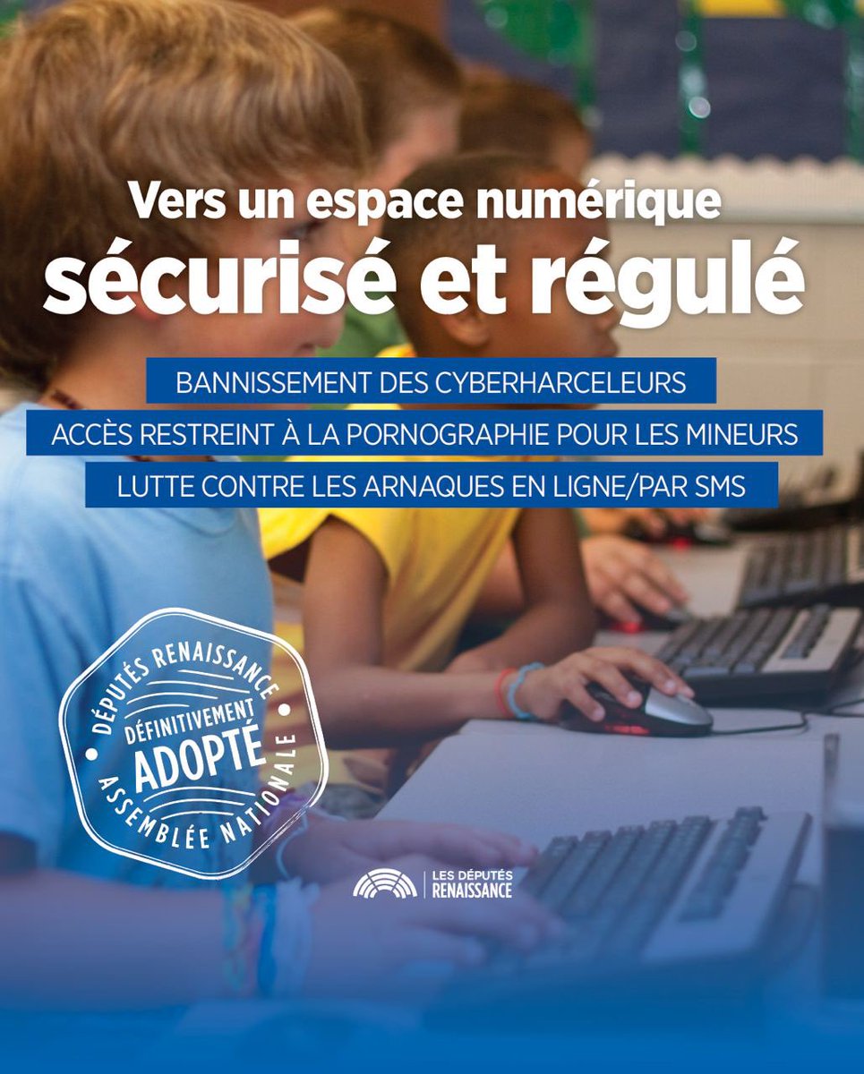 🗳️Voté ! Ce projet de loi entend entre autres, lutter contre le cyberharcèlement, lutter contre les arnaques en ligne et restreindre l'accès à la pornographie pour les mineurs.