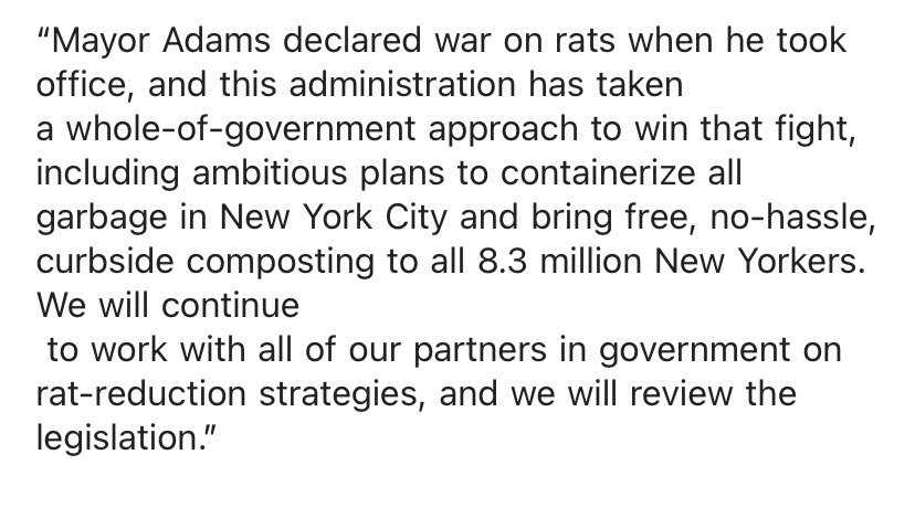 Statement from Mayor Eric Adams’s office on the rat contraceptive bill: