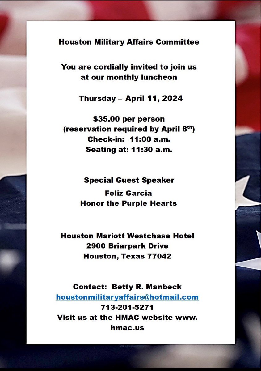 VFW8790's tweet photo. Join the Houston Military Affairs Committee to help plan for the Military Ball in May. This year honoring Marine Corp, Oorah! https://t.co/wMH9W7sDqr