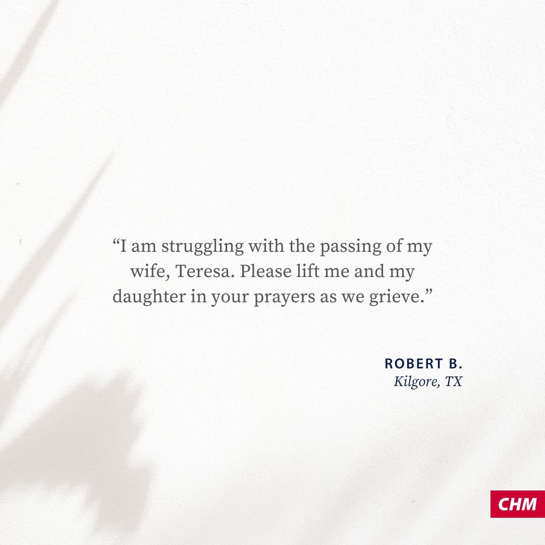Robert is grieving the loss of his wife. Please remember him in your prayers this week. 🙏 Find more members to pray for here: info.chministries.org/warrior-wednes… #warriorwednesday #prayerwarriors #grief #loss #comfort #prayer