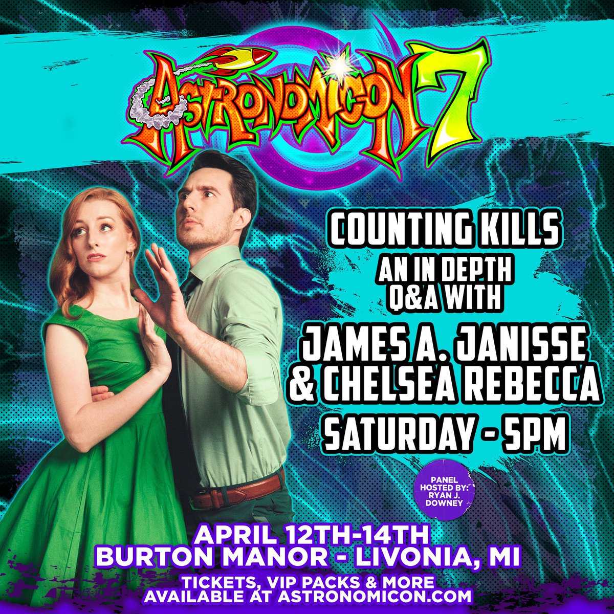 Don’t miss the🩸Counting Kills🩸 Panel at 5PM on Saturday. Ryan J. Downey will be hosting a Q & A with Dead Meat’s James A. Janisse and Chelsea. Be there 🔪🔪🔪 Grab your tickets: astronomicon.com 🔪@ryandowney 🩸@JamesAJanisse 🔪@carebecc 🩸@deadmeatjames