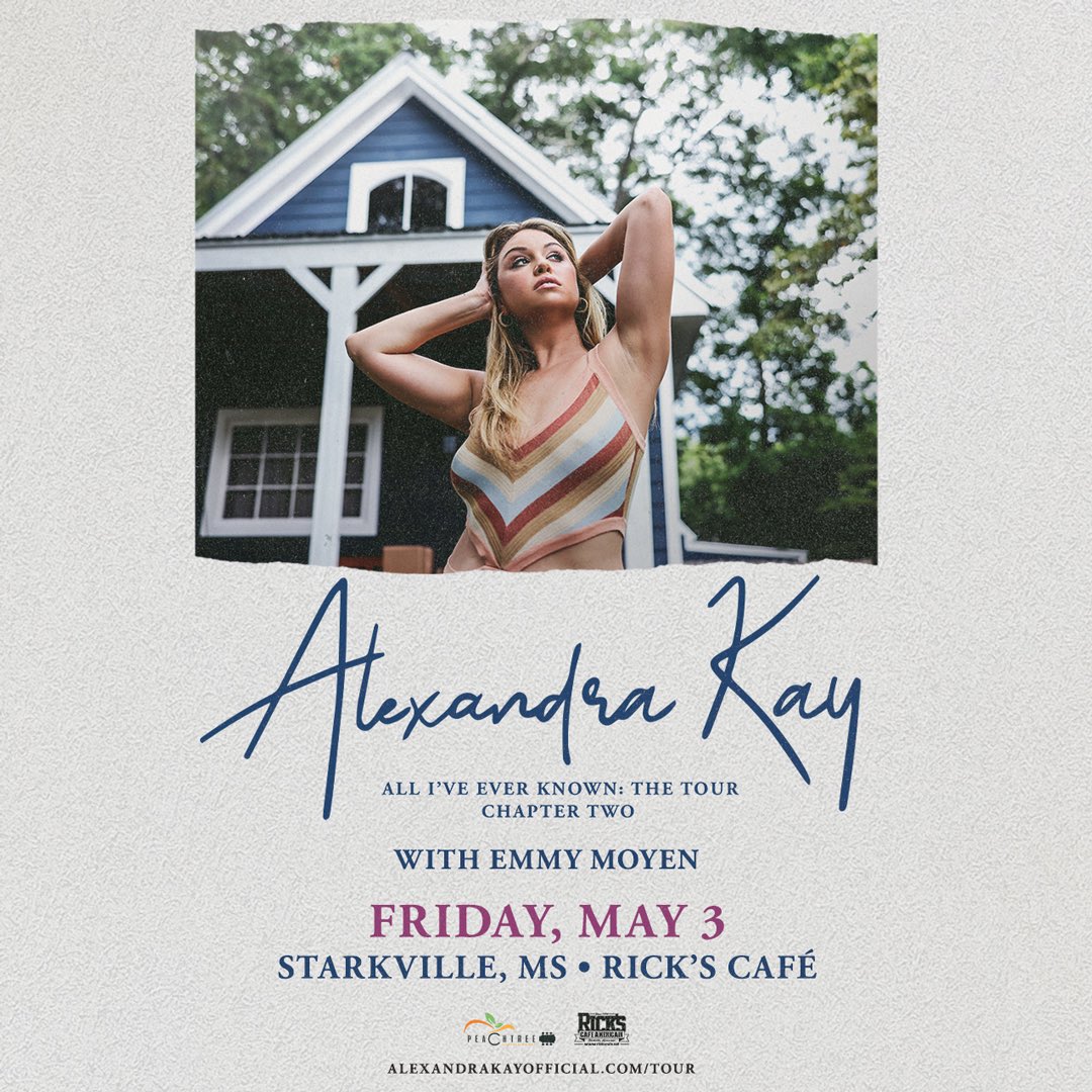 SUPPORT ADDED‼️
Starkville’s own EMMY MOYEN will be kicking the show off for ALEXANDRA KAY on Friday, 5/3! Grab your tickets today! ✨🪩

🎟️ rickscafe.net or at Rick’s