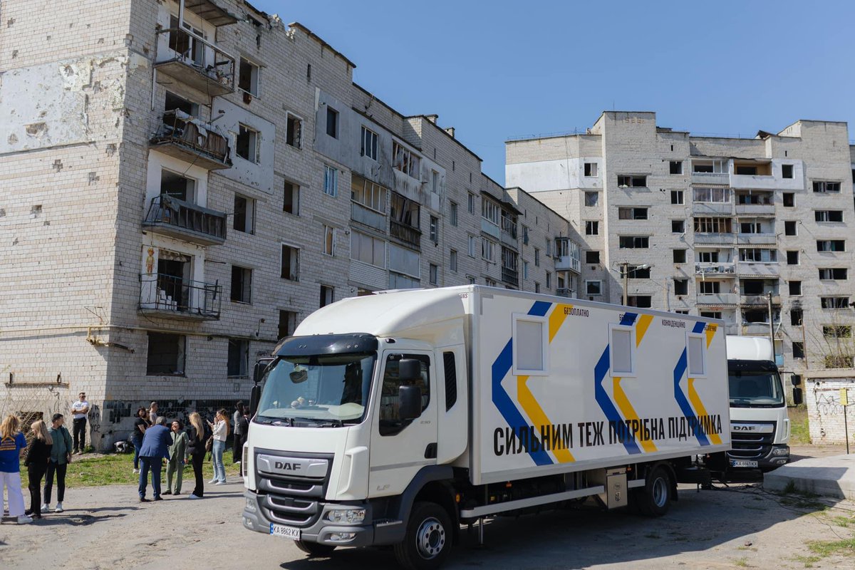 In destroyed #Borodyanka, 2 years after the occupation of Kyiv region.

Starting today, 3 new mobile Survivor Relief Centers will reach communities in the war-torn regions. Our aim is to provide help and support to everyone who needs it, no matter where they live. These…