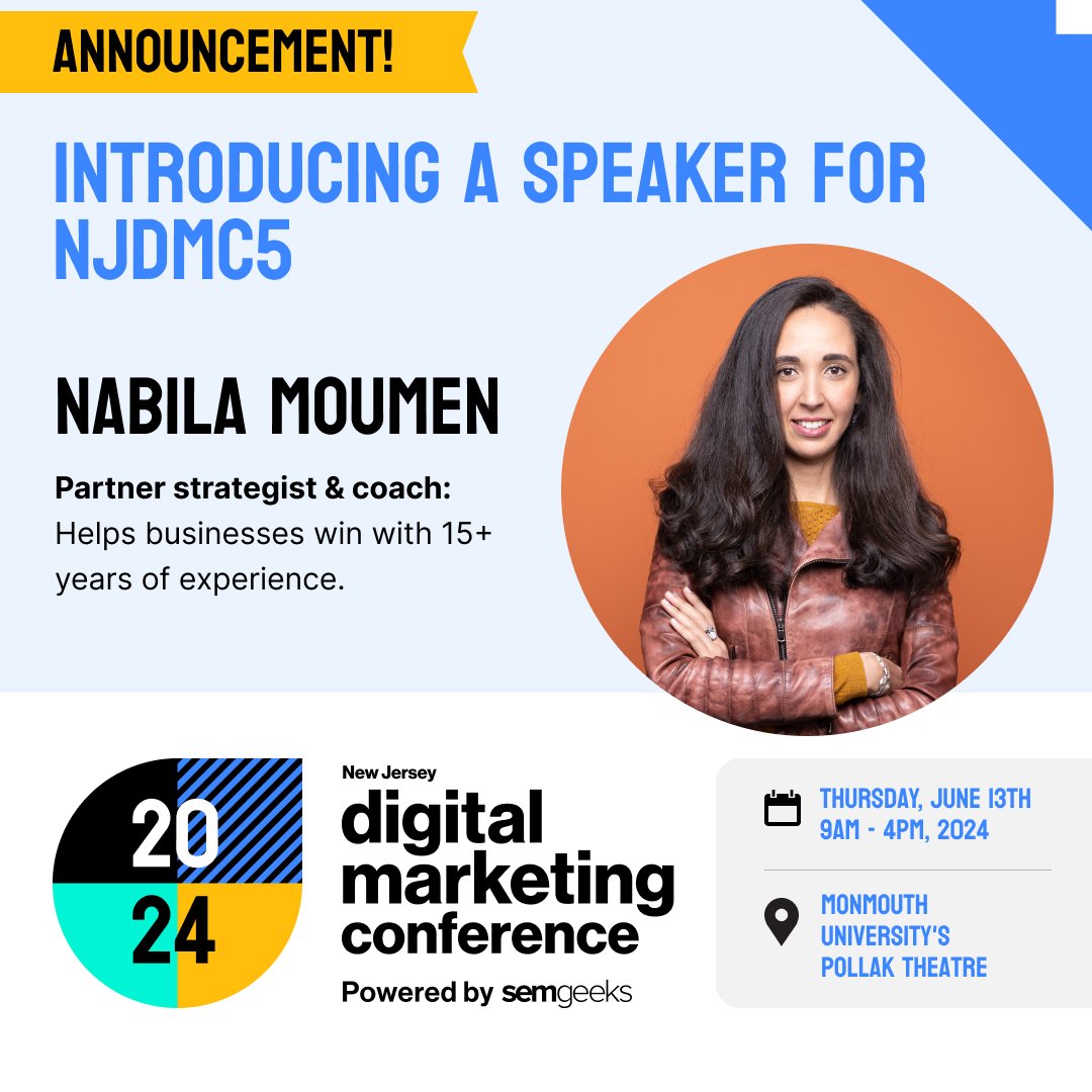 NJDMConf's tweet photo. Introducing our first speaker for NJDMC5: Nabila, Principal Partnership Success at HubSpot! Get ready to level up your marketing game at #NJDMC5! 🔥 

USE CODE: NJDMC20 for $20 off — https://t.co/7DijAV2bqK #DigitalMarketing #BusinessGrowth #HubSpot #SpeakerSpotlight #Innovation https://t.co/SUqDOi0oEo