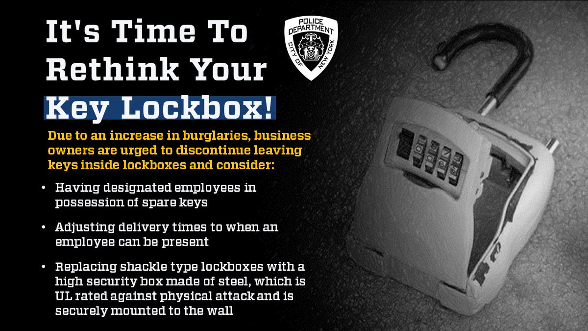 Would you leave your key under the mat? Leaving it in a key lockbox is just as bad!! 🔑 Stores in Manhattan have been burglarized after suspects bust open lockboxes & use the key to enter the business. Business owners are urged to stop placing keys in lockboxes & consider⤵️