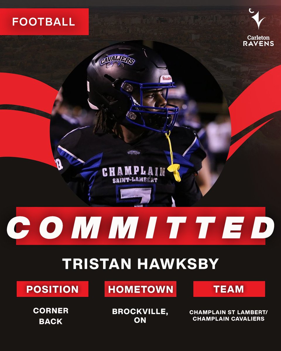 The Carleton Ravens football team is proud to announce the signing of Tristan Hawksby 👏 🏈 Welcome to Carleton! 🐦‍⬛