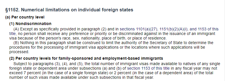 AttyStevenBrown's tweet image. Another example of immigration law sometimes going counter to what immigration law says is these two subsections being under the same header back to back. #GreencardBacklog